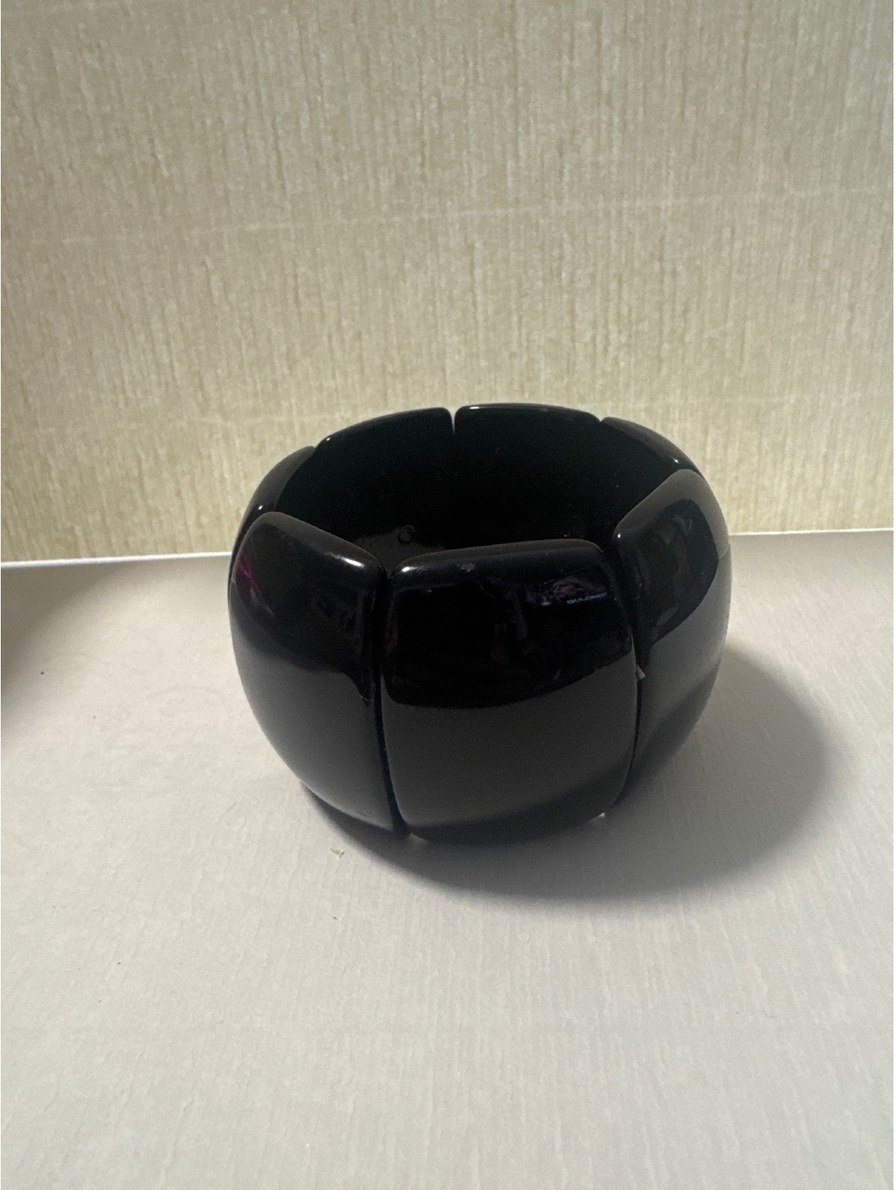 Vintage Chunky Black Resin Stretch Bracelet 1980s Statement Jewelry